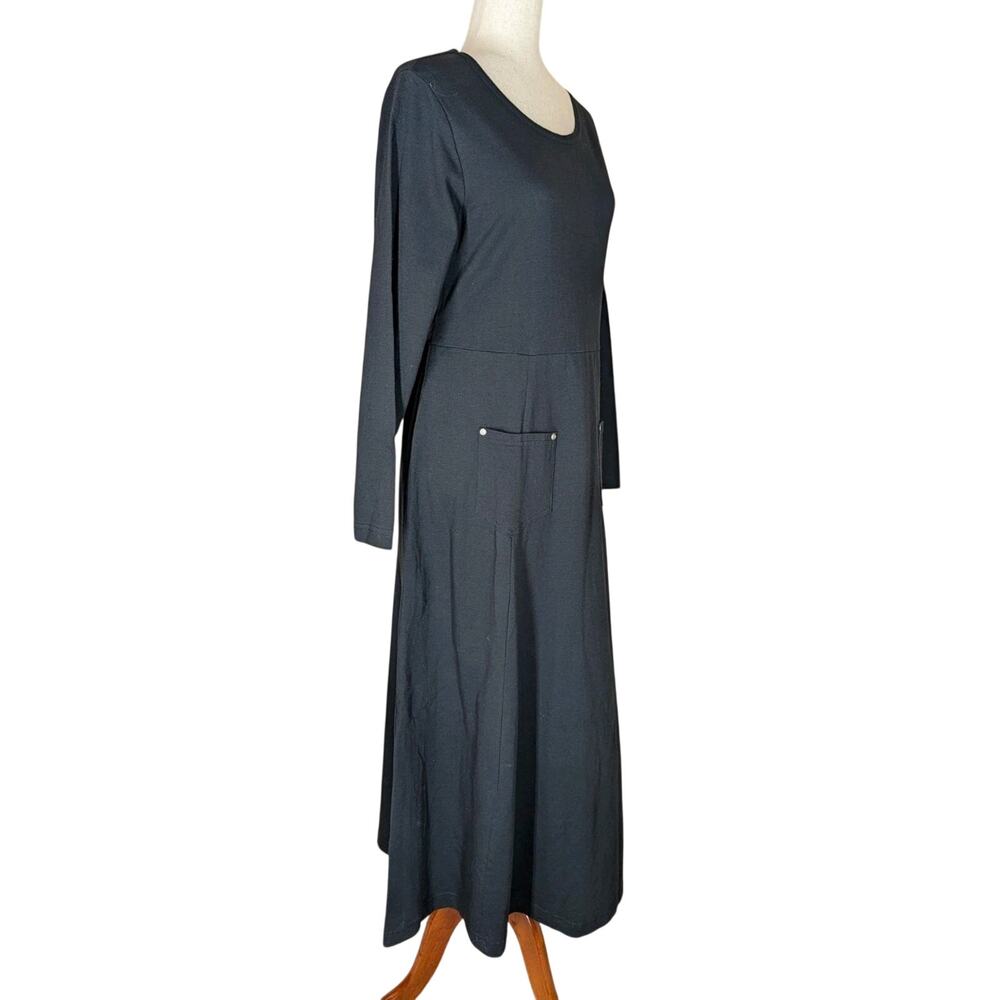 Vintage J. Suzette Black Cotton Maxi Dress Long Sleeve Pockets Lagenlook Size M - Picture 5 of 13